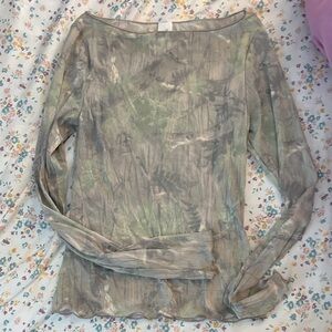 wild fable Sheer Long Sleeve Top in Green and Gray Tie-Dye